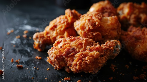 Crunchy fried chicken in black background photo