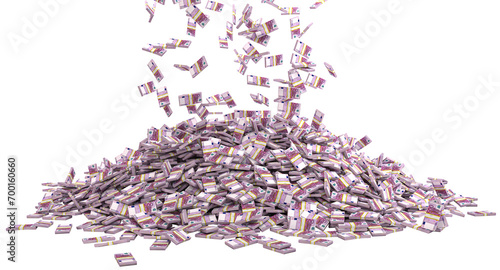 bundles of euros fall and form a pile 3d render photo