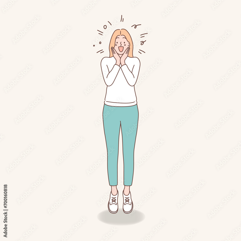 happy long hair woman.hand drawn illustration happy long hair woman.hand drawn illustration