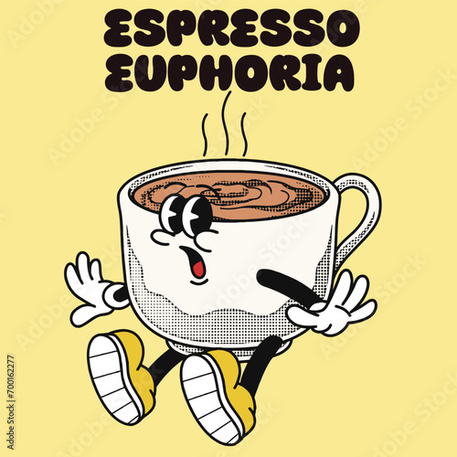 Coffee Character Design With Slogan Espresso euphoria