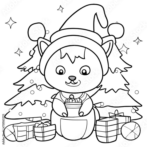 Coloring Page Outline Of cartoon chipmunk with christmas gifts