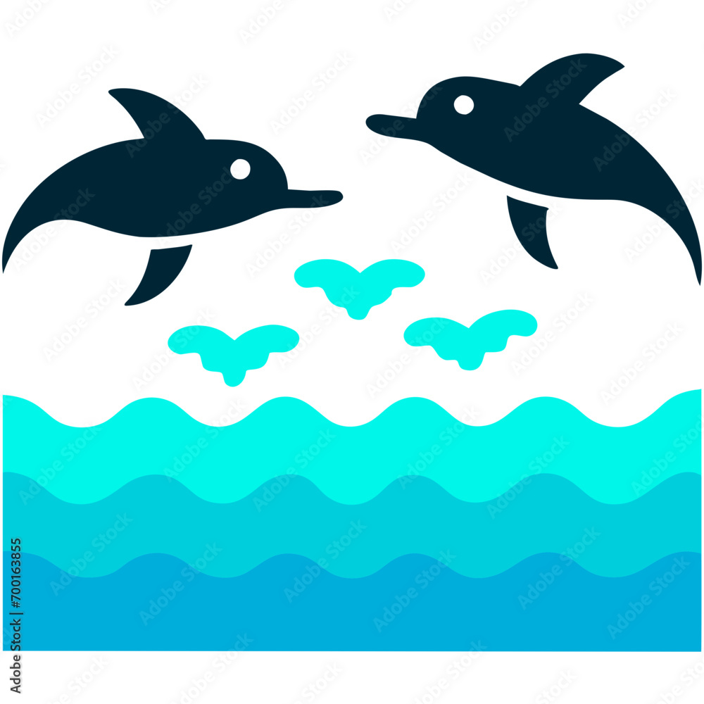 Obraz premium Playful dolphins jumping together vektor icon illustation