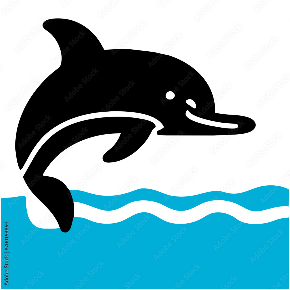 Naklejka premium Smiling dolphin leaping out of water vektor icon illustation