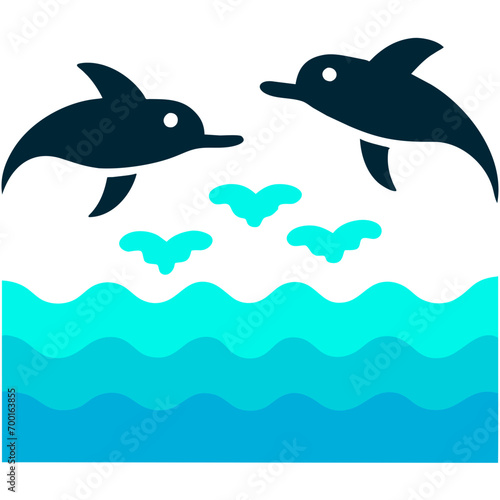 Playful dolphins jumping together vektor icon illustation