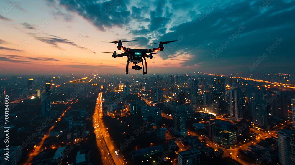 Vista Aérea de la Ciudad al Amanecer Capturada por un Dron Vista Aérea de la Ciudad al Amanecer Capturada por un Dron