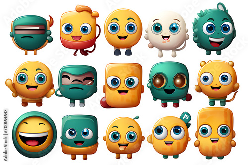 Emoticon and emoji group  design. Emoticons cute face head group in happy, laughing, smiling, funny, on transparency  generative AI 
