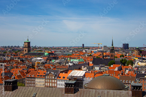 Church of Our Lady (Danish: Vor Frue Kirke), Church of the Holy Spirit (Danish: Helligåndskirken) and Round Tower (Danish: Rundetaarn), Copenhagen, Denmark. Top view from the Christiansborg Palace photo