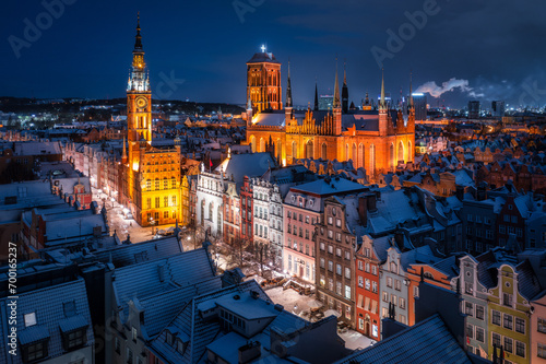 Aerial view of the beautiful main city in Gdansk at winter, Poland © Patryk Kosmider