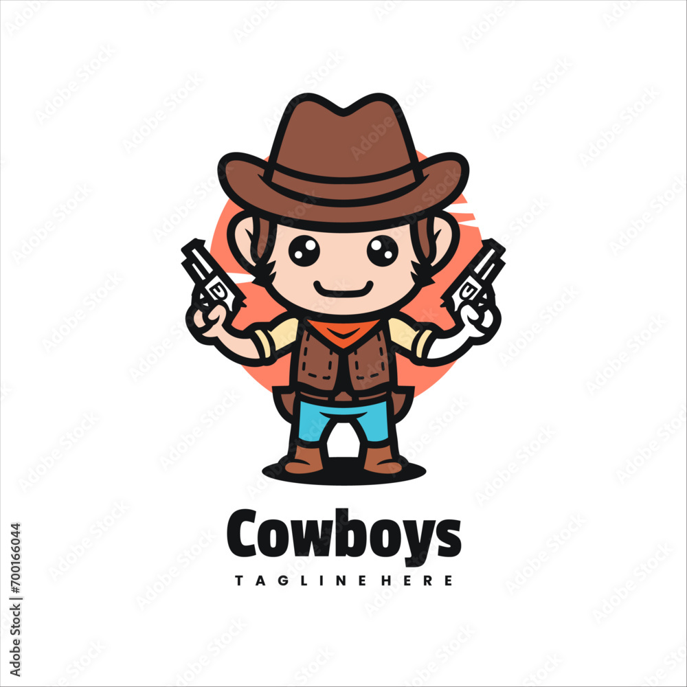 Illustration Vector Cowboys Gun Cartoon Logo Style.