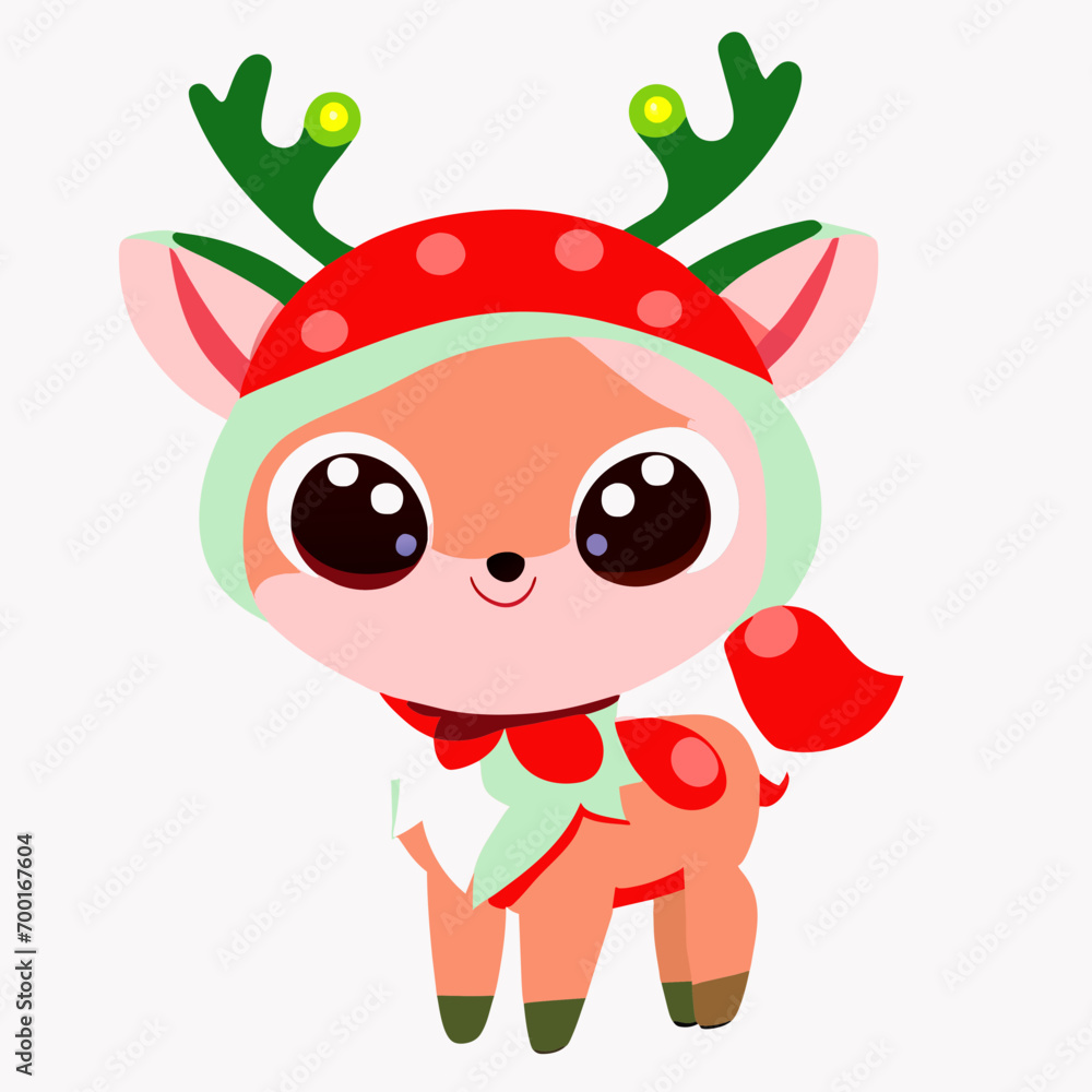 Naklejka premium Festive Cartoon Reindeer