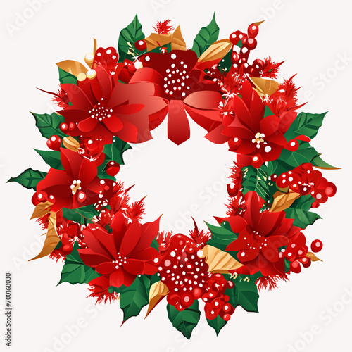 christmas wreath vector illustration, christmas wreath with holly berries, christmas wreath with holly and berries
