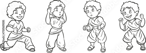  Cheering Kids Poses Vector Line Art