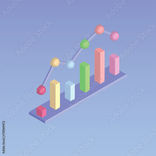 Analyzing, planning personal budget, investing in graph. Financial management. Realistic 3d object cartoon style. Vector colorful illustration.