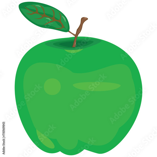 A beautiful, delicious apple. The fruit is drawn together with a leaf, in a flat form