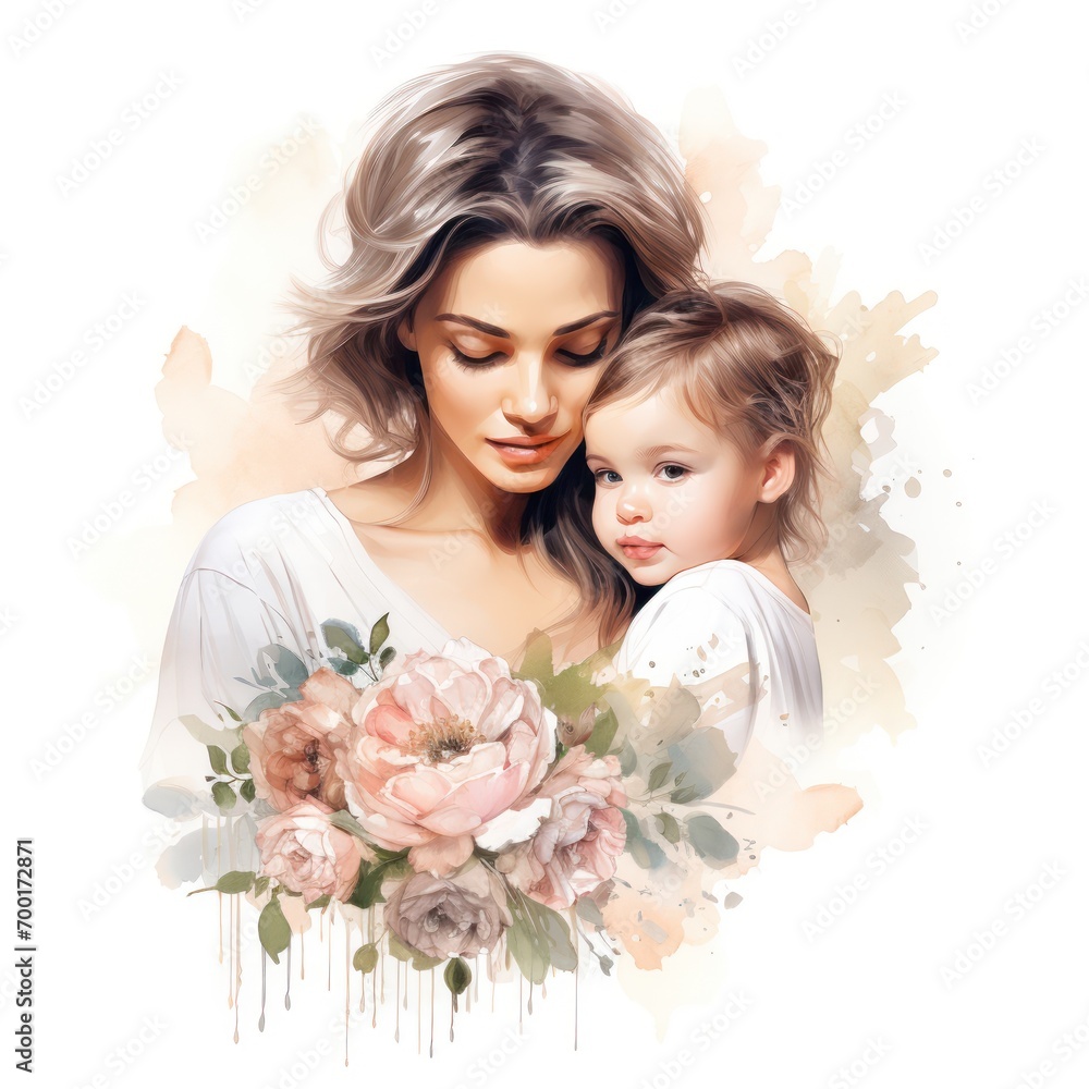 Lovely Mom and Baby on white background, Watercolor Sublimation design , illustration ,artwork graphic design. Lovely Mom and Baby on white background, Watercolor Sublimation design , illustration ,artwork graphic design.