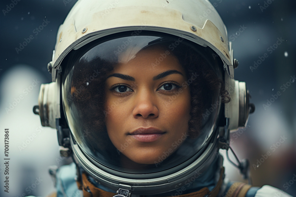 Generative AI picture of astronaut spaceman woman do space walk working space station in outer space futurism Generative AI picture of astronaut spaceman woman do space walk working space station in outer space futurism