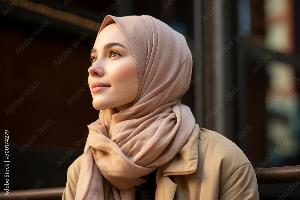 Generative AI technology conceptual picture Young confident arabian asian muslim woman in abaya hijab Generative AI technology conceptual picture Young confident arabian asian muslim woman in abaya hijab