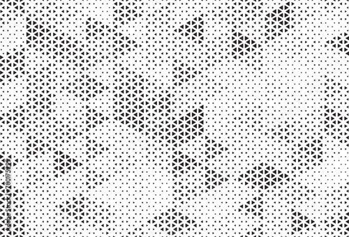 Abstract triangular halftone texture vector geometric Background. Halftone triangles retro grunge pattern. Minimal 80s style dynamic structure wallpaper