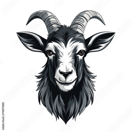 Goat head with long horns on transparent background photo