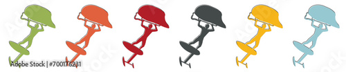 Colourful icons of a man jumping over the waves in a wingfoil