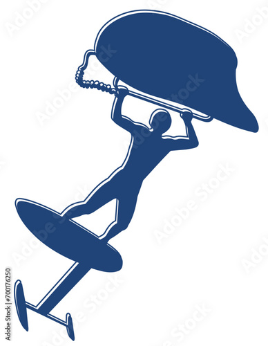 Colourful icons of a man jumping over the waves in a wingfoil