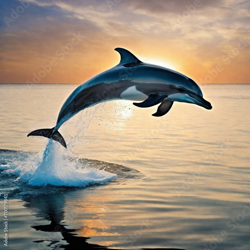 A dolphin jumps out of the water, animals, ecological environment © StellarK