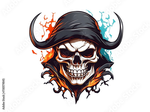 illustration of skull with horns with flame simple for Tshirt Design , HD