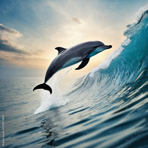 A dolphin jumps out of the water  animals  ecological environment