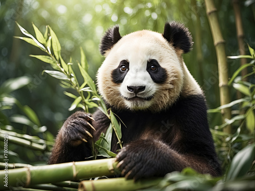 A giant panda bear with bamboo. Generative Ai
