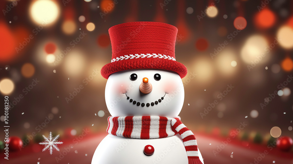 a snowman wearing a red hat and scarf