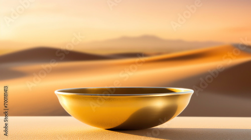 a gold bowl on a table