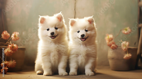Wallpaper Mural two white puppies sitting next to each other Torontodigital.ca