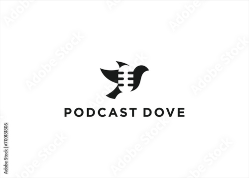 dove pigeon podcast logo design vector illustration