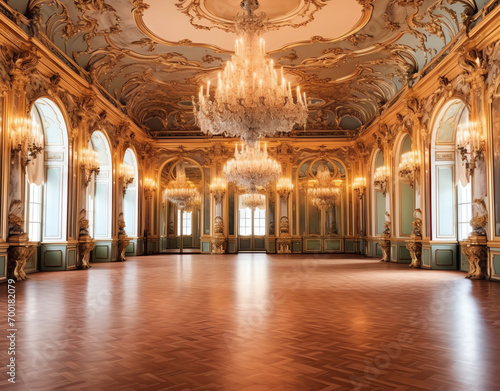 a large room with chandeliers and ornate walls
