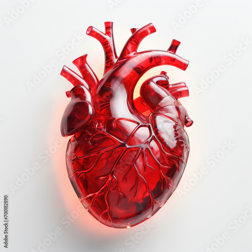 a red glass heart with veins