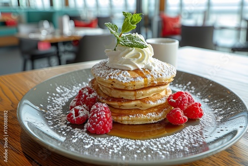 Delicious pancakes with whi...