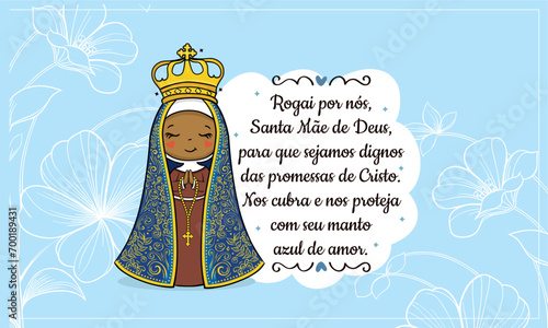 Vector hand drawn Nossa Senhora Aparecida illustration - Divine Beauty: Exploring Art Depicting Our Lady of Aparecida - Artistic Portrayals: Our Lady of Aparecida's Graceful Inspirations
