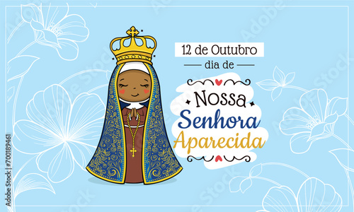 Vector hand drawn Nossa Senhora Aparecida illustration - Divine Beauty: Exploring Art Depicting Our Lady of Aparecida - Artistic Portrayals: Our Lady of Aparecida's Graceful Inspirations