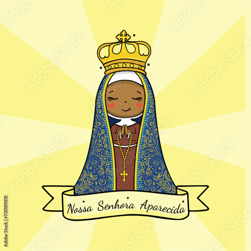 Vector hand drawn Nossa Senhora Aparecida illustration - Divine Beauty: Exploring Art Depicting Our Lady of Aparecida - Artistic Portrayals: Our Lady of Aparecida's Graceful Inspirations