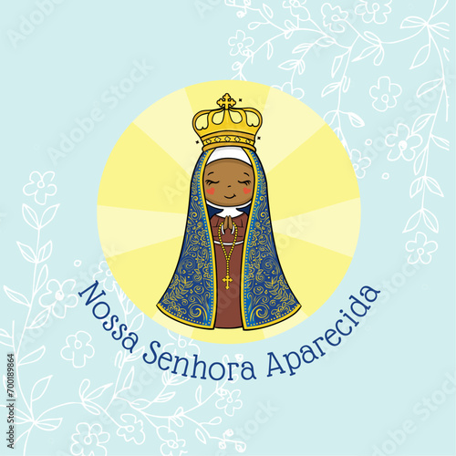 Vector hand drawn Nossa Senhora Aparecida illustration - Divine Beauty: Exploring Art Depicting Our Lady of Aparecida - Artistic Portrayals: Our Lady of Aparecida's Graceful Inspirations