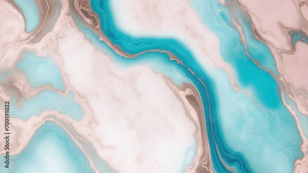 Cyan and Rose Gold Marble Stone Background