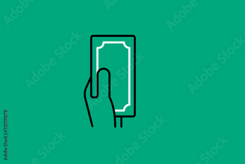 hand holds a banknote illustration in flat style design. Vector illustration.	