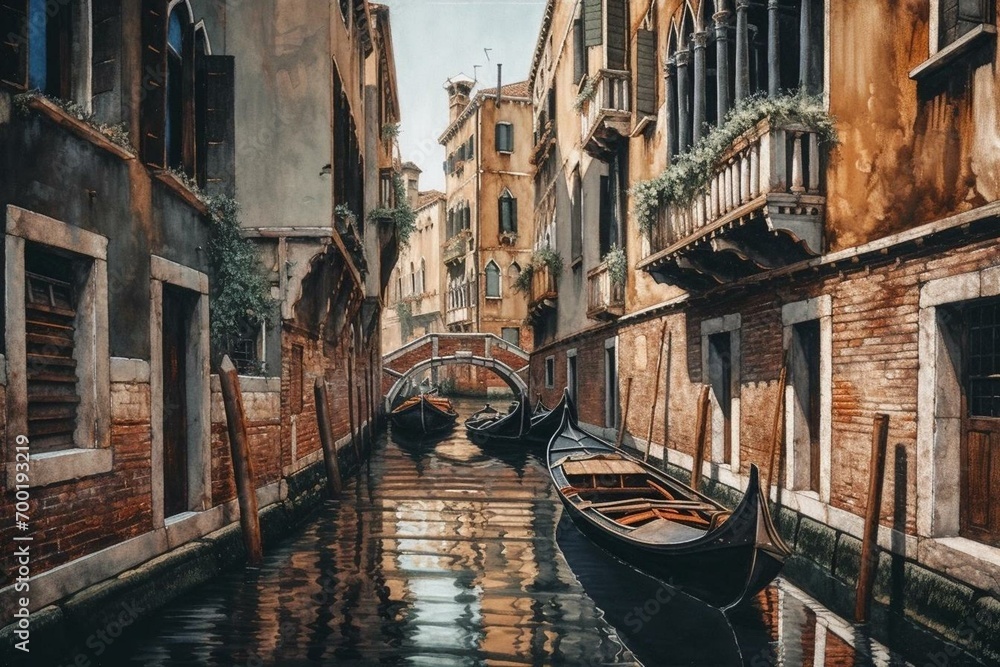 watercolor painting - сanal in Venice. Generative AI