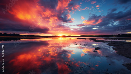 beautiful sunset over the lake © chocoloki
