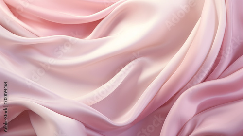 Close-up view of pink fabric, featuring flowing pink-colored silk, flowing realistic fabric, and silk flowing in the wind, creating a soft and serene composition.