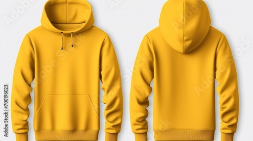 Set of yellow front and back view tee hoodie hoody sweatshirt on transparent background cutout, PNG file. Mockup template for artwork graphic design