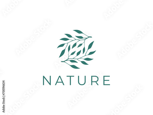 circle nature leaf twig logo vector icon illustration, logo template