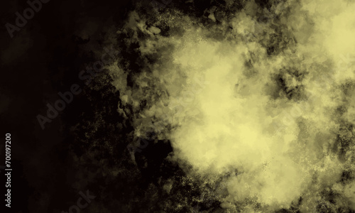 yellow powder explosion on black background. Colored powder cloud. Colorful dust explode. Abstract yellow and gold paint Holi. Light green powder explosion..yellow powder explosion on black background