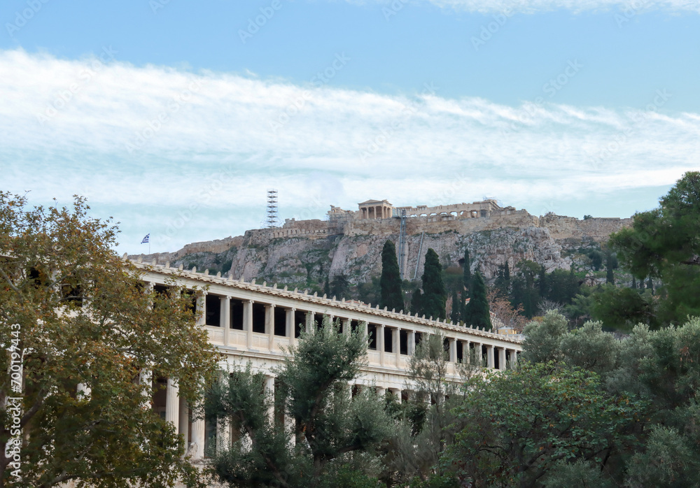 View of The Ancient Agora and Museum in Foreground and the Acropolis in the Background Athens, Greece