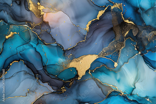 Currents of translucent hues, Natural luxury abstract fluid art painting in liquid ink technique. Tender and dreamy wallpaper. Mixture of colors creating transparent waves and golden swirls.